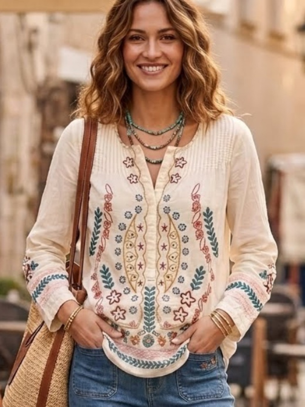 Johnny Was 3J Workshop Boho Peasant Tunic Top Floral Embroidery Oversized XS